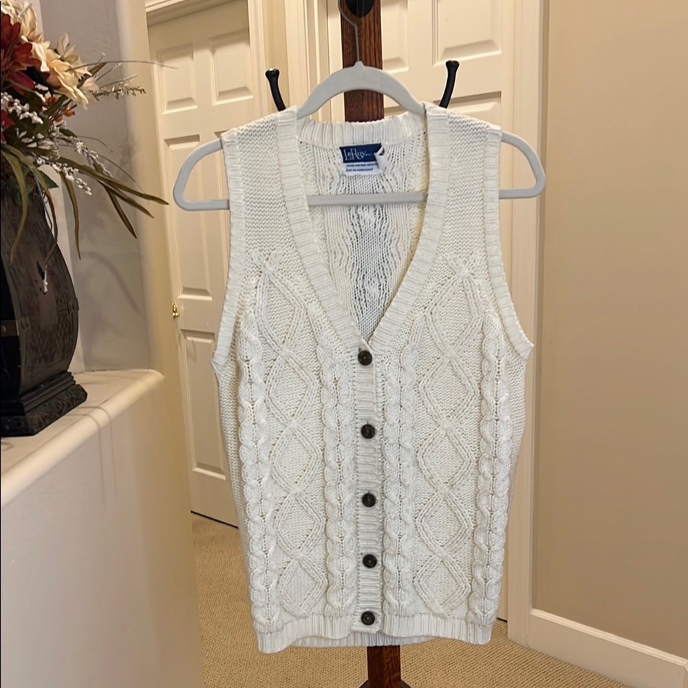 Vintage Rare! 1970s White Cable Knit Sweater Vest